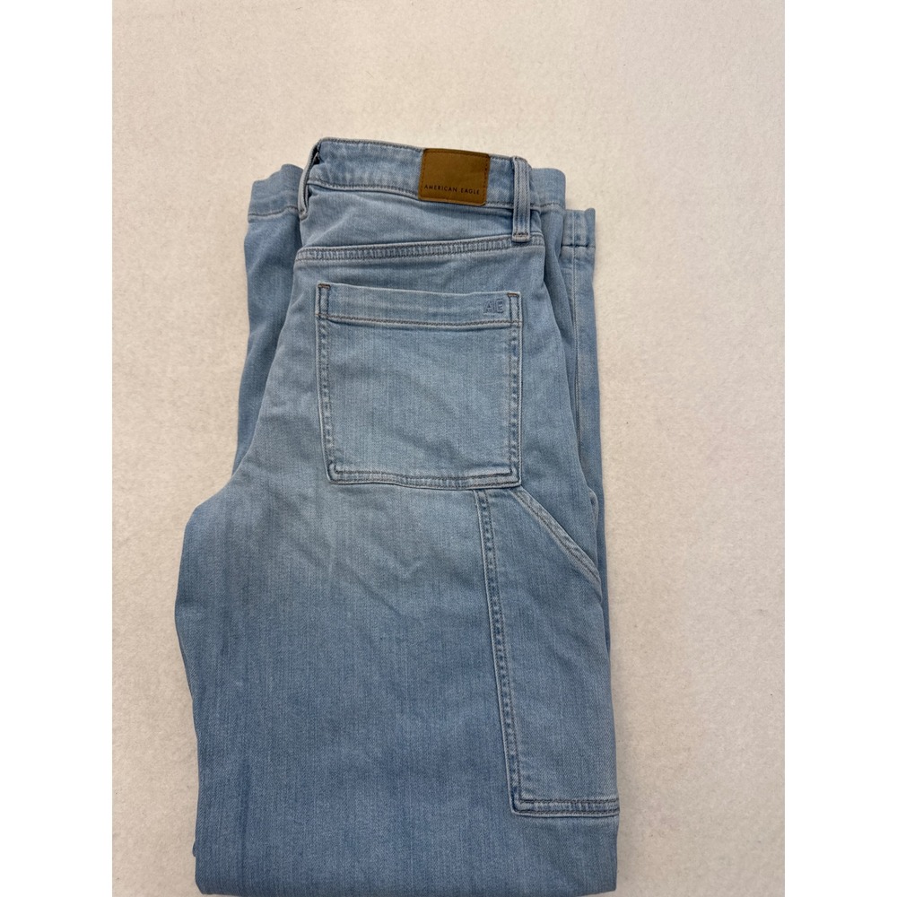 American Eagle Mens Light Wash Stretch Carpenter Wide Leg Jeans Light Blue 29x31
